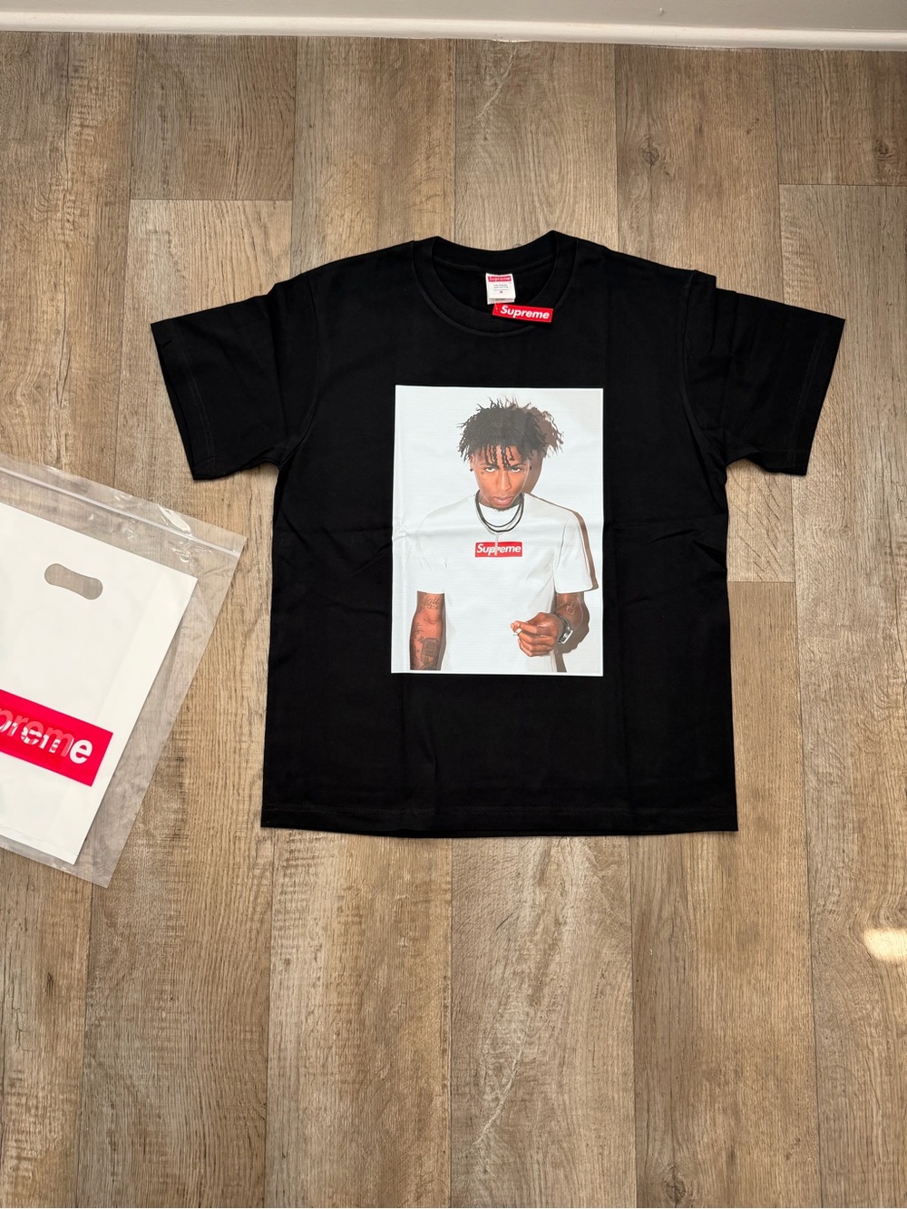 Supreme Black Photo Graphic Tee with Red Box Logo